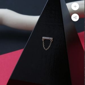 14KT GOLD BAR CZ DANGLE CHAIN THREADLESS END